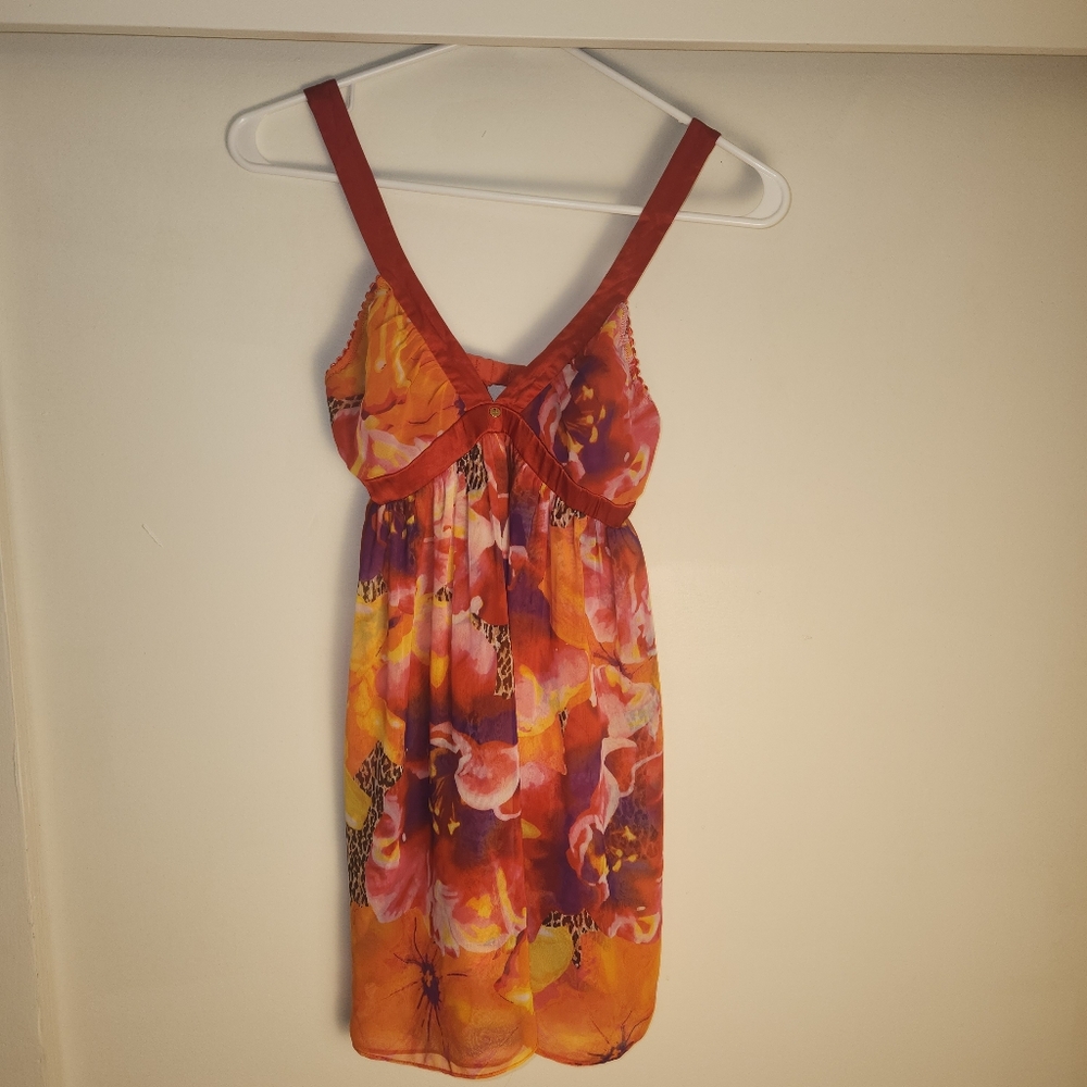 Vintage VTG Victoria's Secret Pink Red Purple Floral Leopard Print Nighty Small